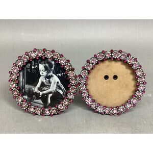 Set Of 2 Small Pink Silver Beaded Photo Frames